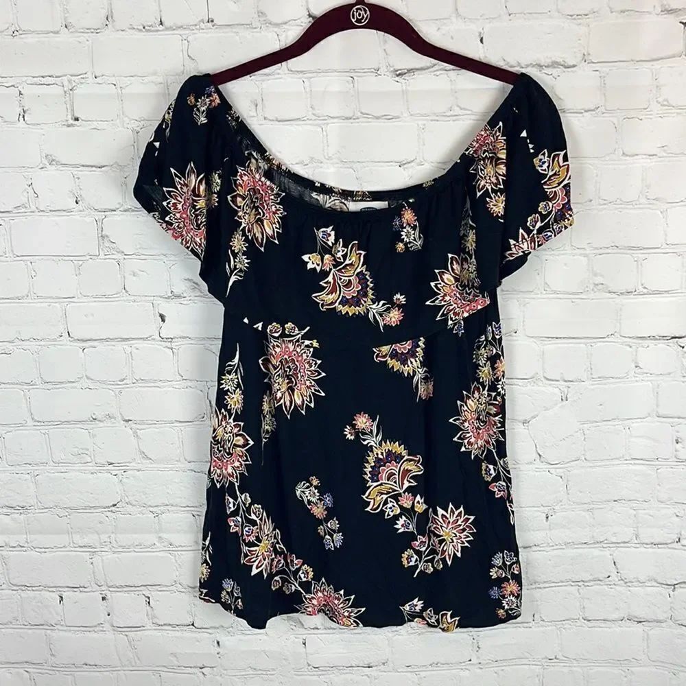 Old Navy Black Floral Off Shoulder Top Size Medium